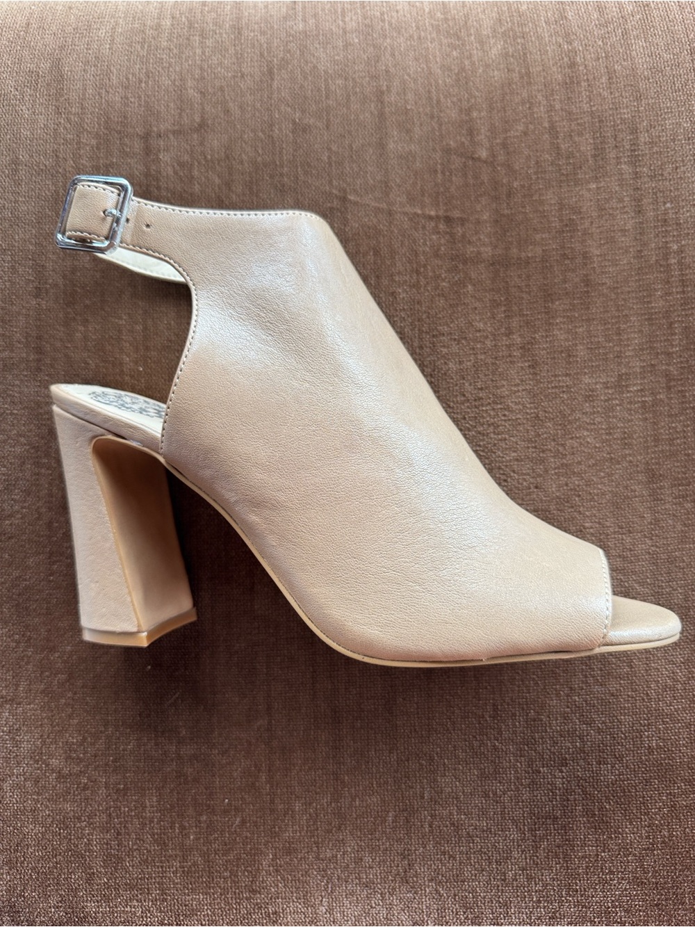 Vince Camuto Neutral Peep-Toe Slingback Block Heel